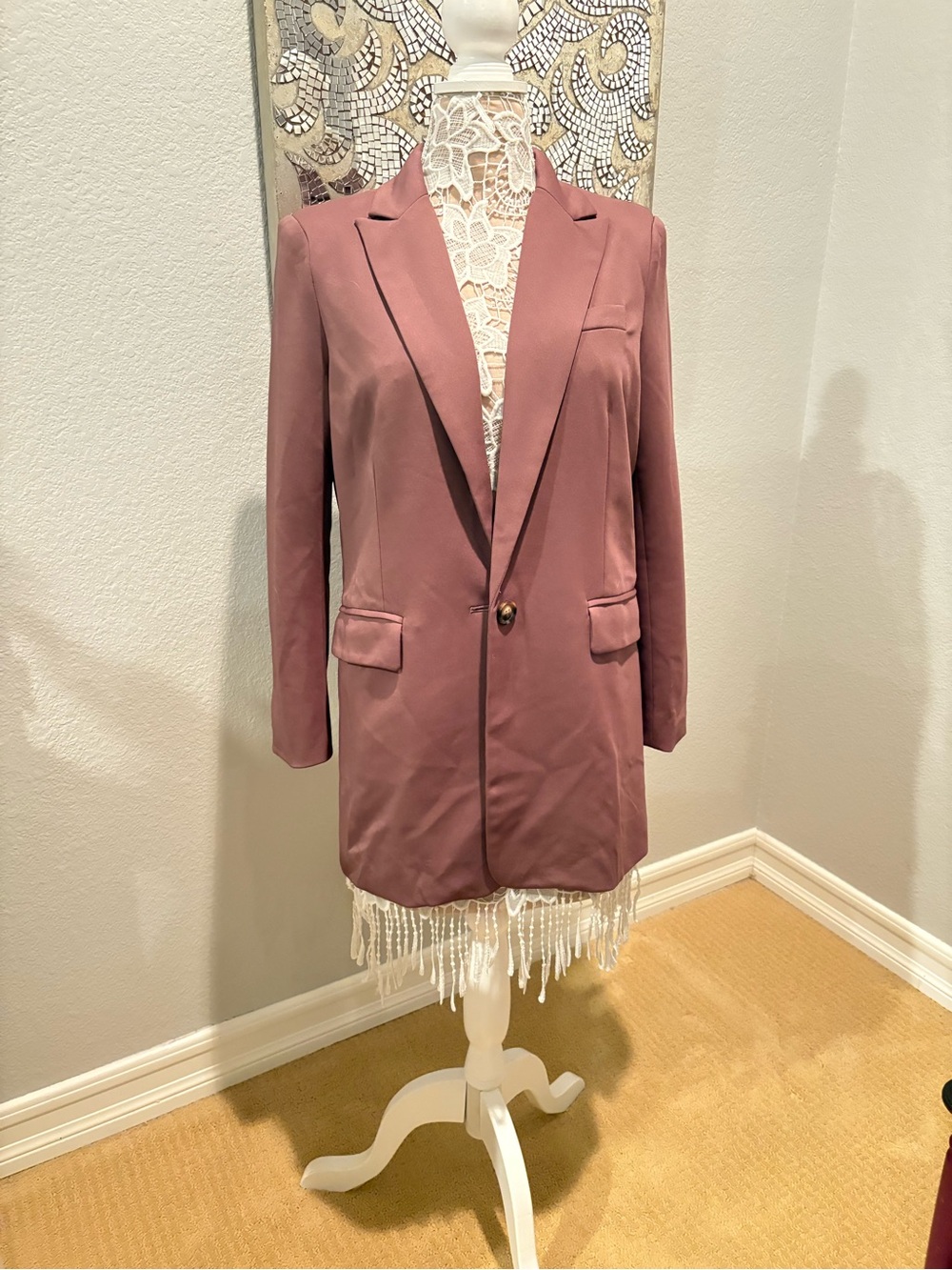 Longline Mauve Single-Button Blazer Jacket